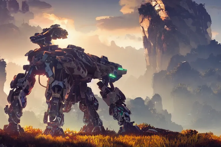 Image similar to rockbreaker machine mecha animal beast robot of horizon forbidden west horizon zero dawn bioluminiscence global illumination ray tracing hdr fanart arstation by sung choi and eric pfeiffer and gabriel garza and casper konefal