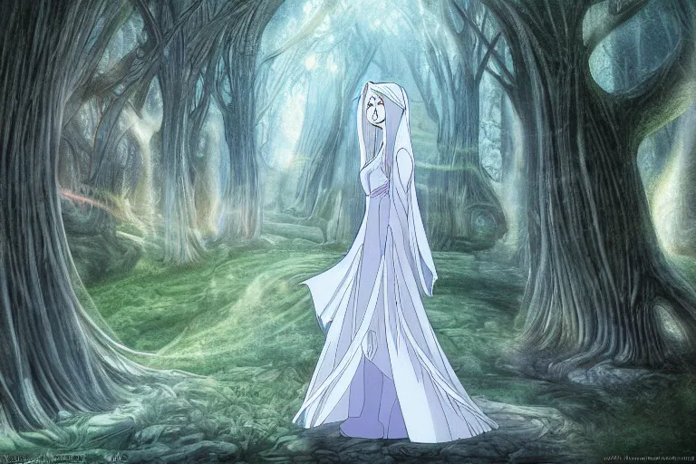 Image similar to tonemapped galadriel by hayao miyazaki, highly detailed,