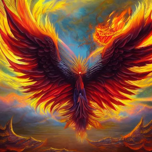 Prompt: fantasy art phoenix rising from ashes