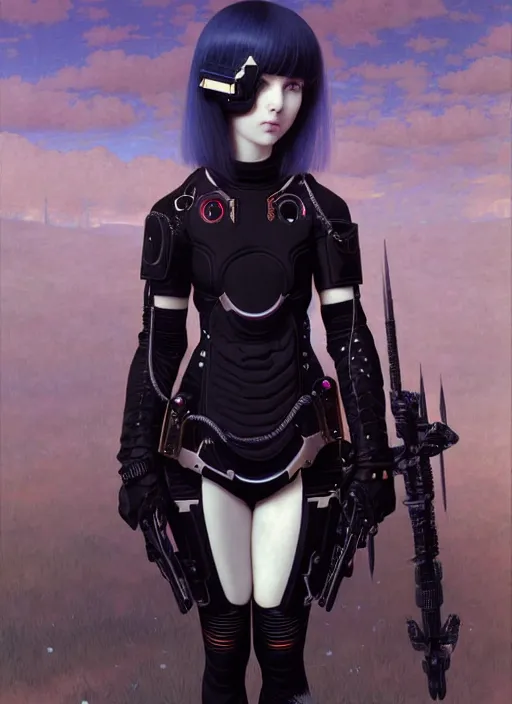 Image similar to portrait of beautiful cute young goth balenciaga military maiden cyborg girl with white hair in warhammer armor, art by ( ( ( kuvshinov ilya ) ) ) and wayne barlowe and gustav klimt and artgerm and wlop and william - adolphe bouguereau