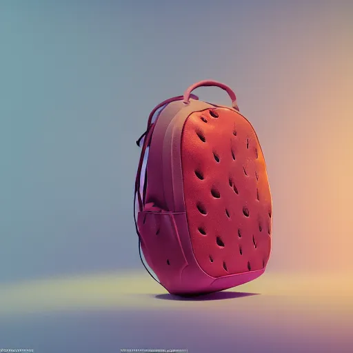 Prompt: a backpack in strawberry fruit shape, digital art, artgem, octane render, artstation, hasselblad photo, 4 k resolution, fashion design, product photo