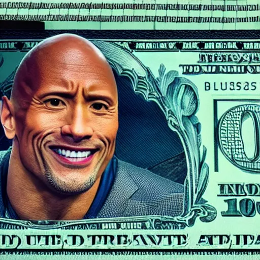 Prompt: dwayne johnson on a $ 1 0 0 bill 4 k detailed