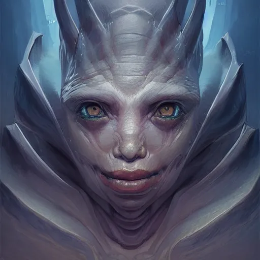 Image similar to professional ominous concept art portrait of a shark - human chimera character by artgerm and greg rutkowski. an intricate, elegant, highly detailed digital painting, concept art, smooth, sharp focus, illustration, in the style of simon stalenhag, wayne barlowe, and igor kieryluk.