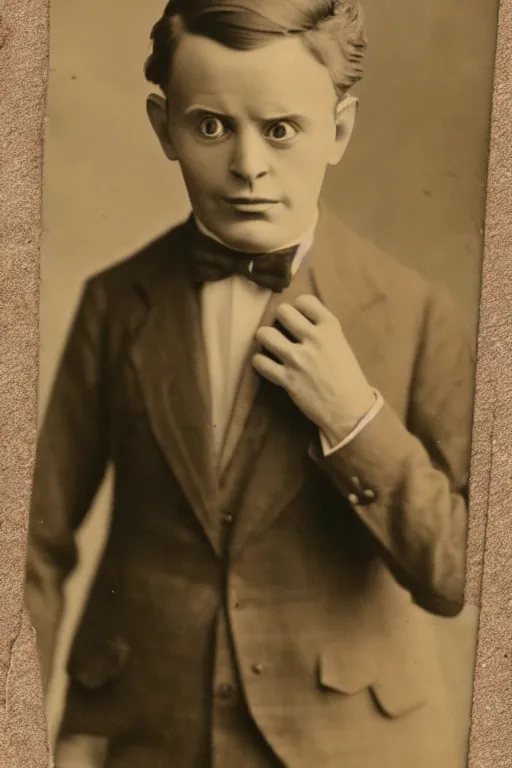 Image similar to anthropomorphic insect, wearing a suit, vintage photograph, sepia