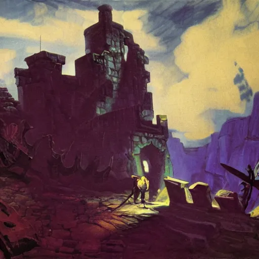 Prompt: an airbrush depiction of the foreboding entrance to the first dungeon from the legend of zelda ( 1 9 8 6 ), by george bellows, by lindsay pickett, by hiroo isono, death stranding aesthetic