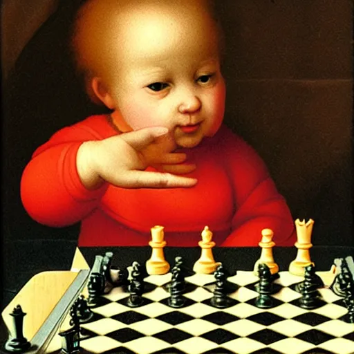 Image similar to baby playing chess by raphael