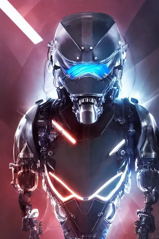 Image similar to cyber cyborg ninja mask helmet metal gear solid artic suit swat commando, global illumination ray tracing hdr fanart arstation by sung choi and eric pfeiffer and gabriel garza and casper konefal, a spectacular view cinematic rays of sunlight comic book illustration, by john kirby