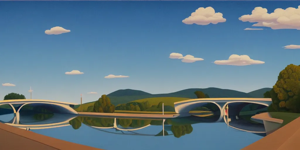 Prompt: bridge, blue sky, summer evening, kenton nelson