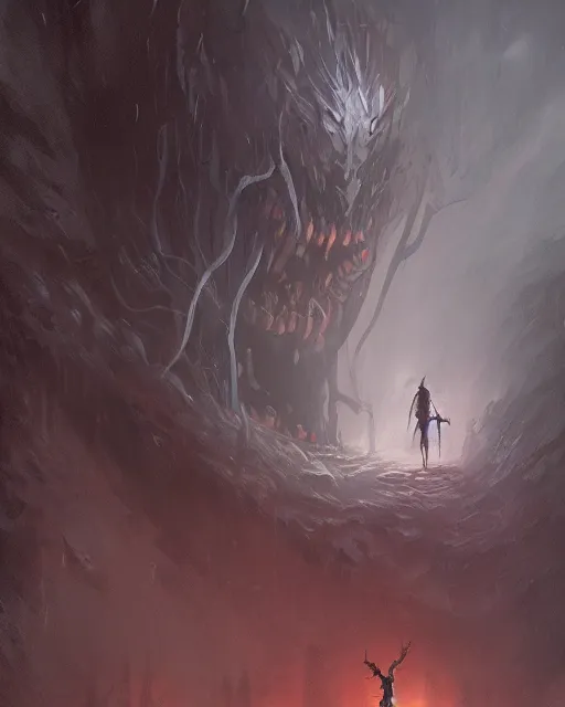 Image similar to a giant horrifying shadow spirit, fantasy horror painting by greg rutkowski and james gurney, trending on artstation, masterpiece, highly detailed, 8 k