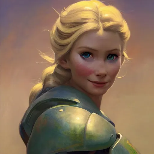 Image similar to ultra realistic portrait painting of elsa as master chief, art by frank frazetta, 4 k, ultra realistic, highly detailed, epic lighting