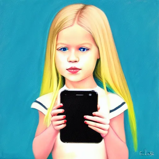 Prompt: little blonde girl with iphone by eloise wilkins