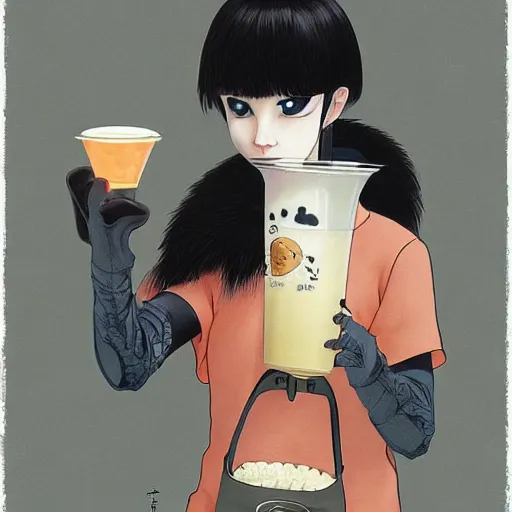 Image similar to a sneaky cat drinking boba bubble tea, cinematic, dramatic, super detailed and intricate, elegant, hyper realistic, by sam yang, by yoshiyuki tomino, by ralph mcquarrie, by ilya kuvshinov