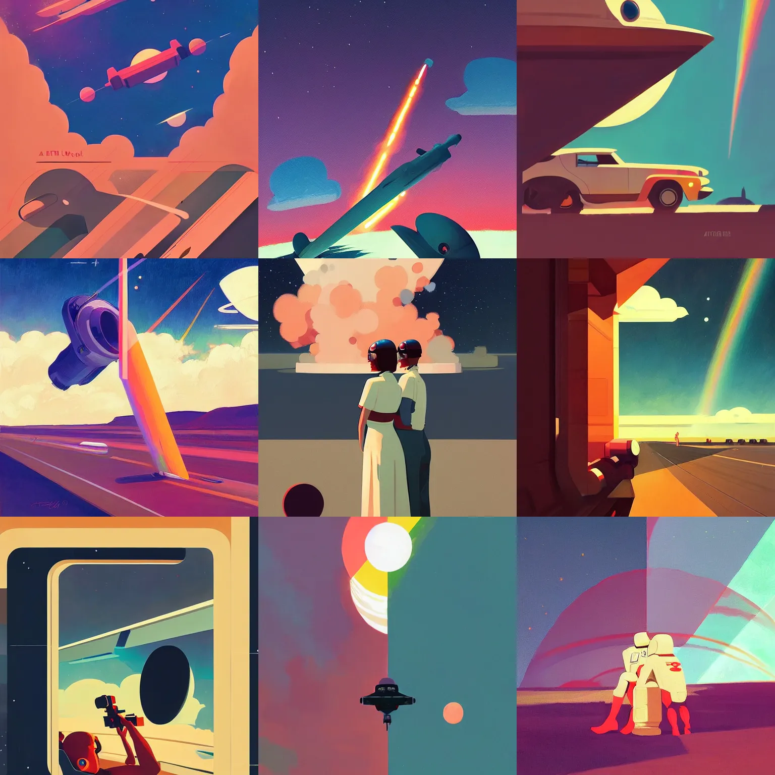 Prompt: 🛰 🚀 💥 🌈 by atey ghailan and edward hopper