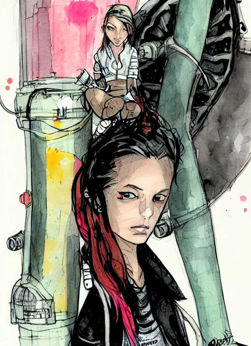 Prompt: a portrait of a pretty sewer punk young lady by dustin nguyen