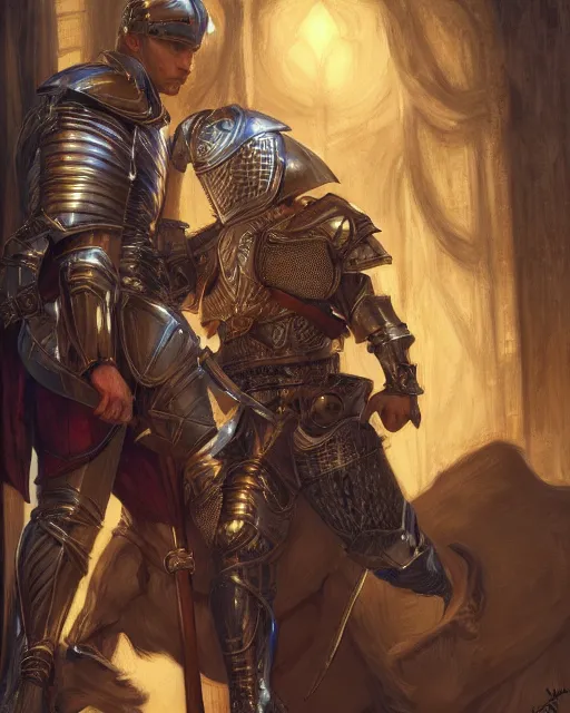 Image similar to attractive arthur pendragon confesses his love for his attractive male knight, highly detailed, very intricate, cinematic lighting, by donato giancola and rossdraws and magali villenueve, featured on artstation