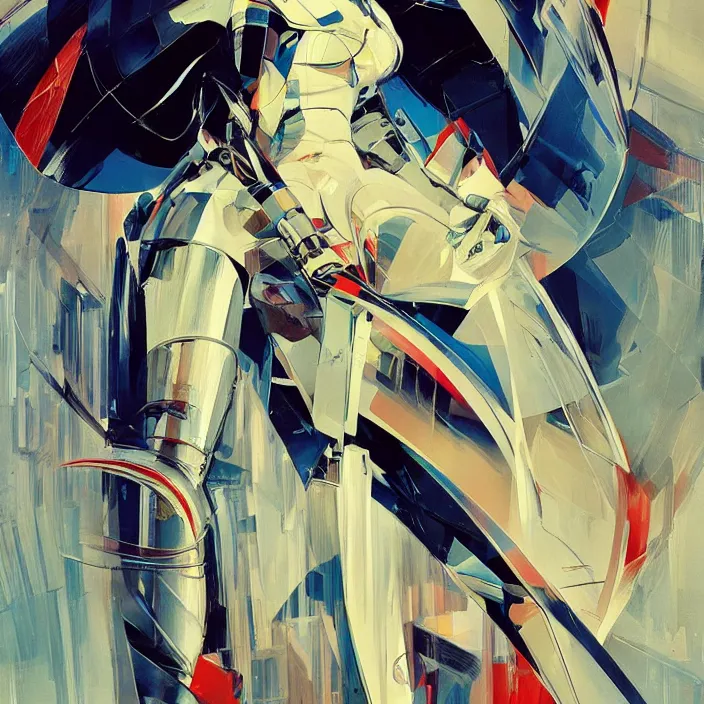 Image similar to geisha cyborg, full body, high fashion, futurism, aerodynamic, flowing, intricate, slick, highly detailed, digital painting, vogue, concept art, smooth, sharp focus, hd, art by syd mead and john berkey and annie leibovitz