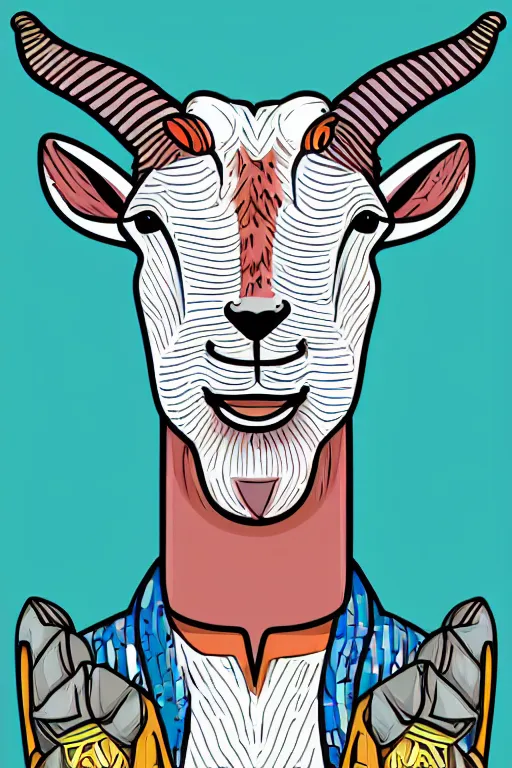 Image similar to Portrait of a drug dealer goat, sticker, andromorphic, colorful, illustration, highly detailed, simple, smooth and clean vector curves, no jagged lines, vector art, smooth