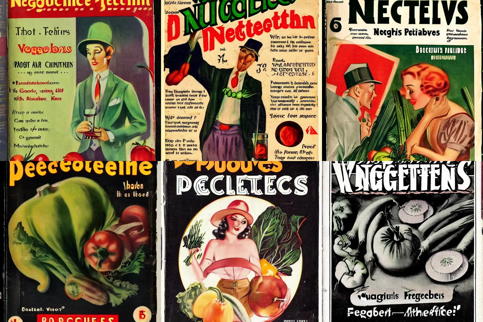 Prompt: 1930s pulp detective magazine about nefarious vegetables