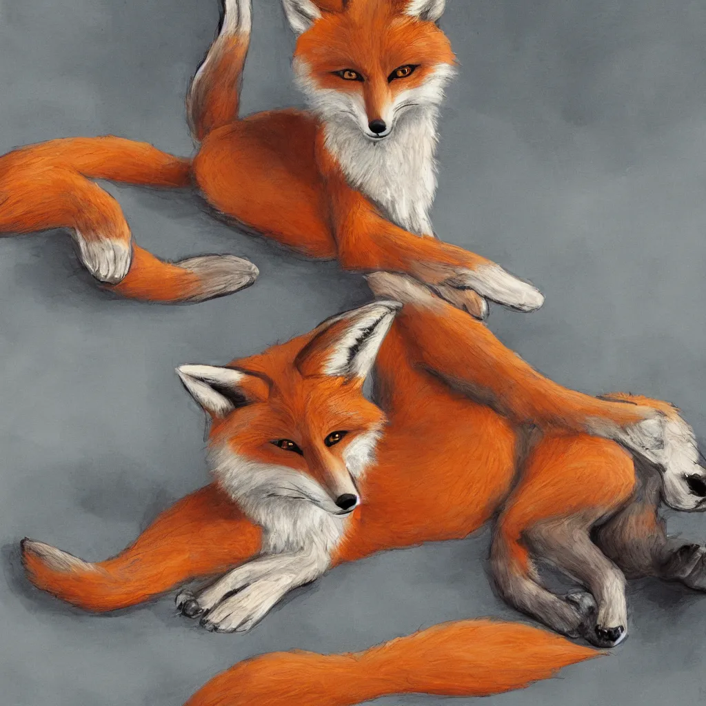 Image similar to anthropomorphic fox lounging in a futuristic hotel, anthro, furry, painting