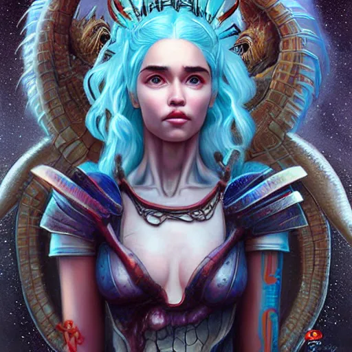 Image similar to Lofi BioPunk portrait daenerys targaryen with three dragons, Pixar style by Tristan Eaton Stanley Artgerm and Tom Bagshaw