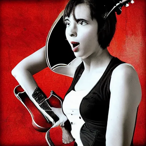 Image similar to sci - fi woman with guitar as a body