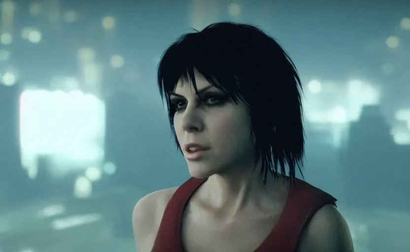 Prompt: a screenshot portrait still of joan jett in blade runner, moebius, greg rutkowski, zabrocki, karlkka, jayison devadas, phuoc quan, trending on artstation, 8 k, ultra wide angle, video game graphics, realistic unreal engine 3 d game, zenith view, cyberpunk pincushion lens effect