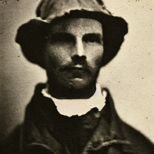 Image similar to daguerreotype photograph of jerma 9 8 5 wearing a ripped t - shirt and a newsboy cap, old photo, vintage, industrial revolution, historical archive, realistic