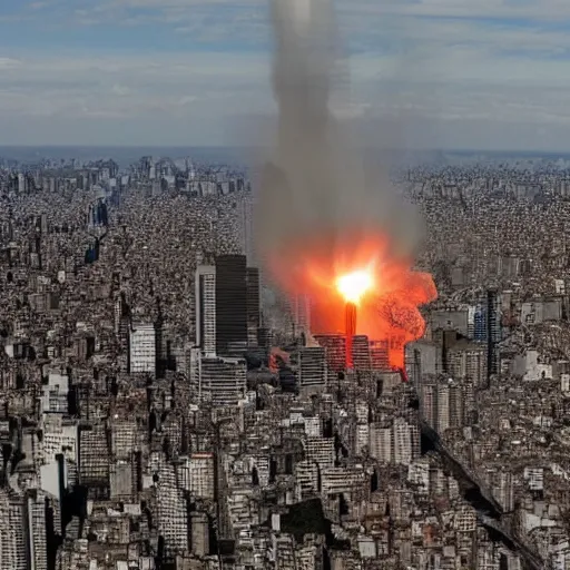 Prompt: a high-quality photo of a thermonuclear explosion in the middle of Buenos Aires, debris flying everywhere