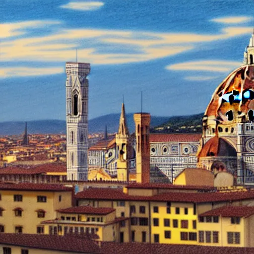 Image similar to Colored Pencil drawing, Florence skyline, octane render, highly detailed