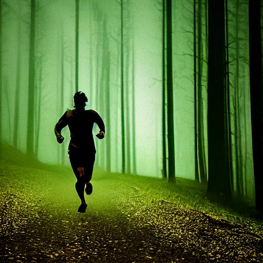 Image similar to deep forest in the night, nightmare, shooting on the run, no light, blurred, shadow beast running, very poor quality of photography, 1/2 second shutter speed