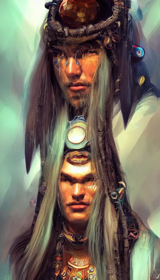 Image similar to portrait of a digital shaman, by artstation