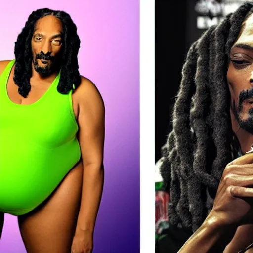 Image similar to Snoop Dogg. Curvy Female body. FROG.