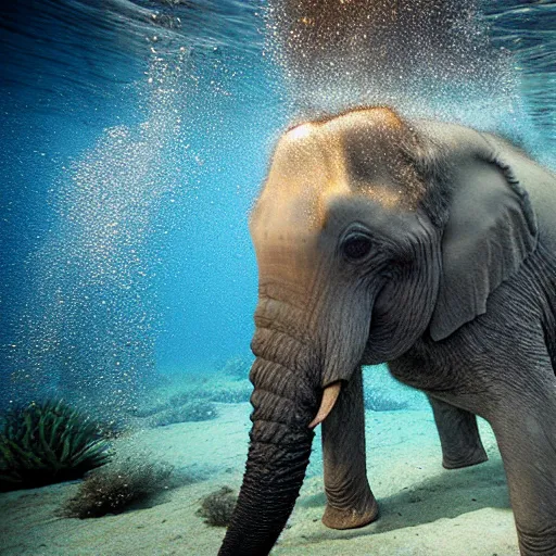 Image similar to underwater photograph of an elephant, bubbles