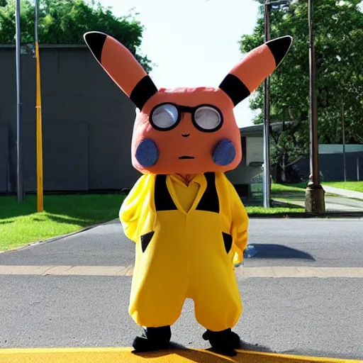 Prompt: Walter White in a Pikachu cosplay