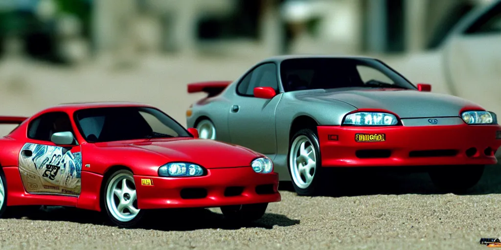 Image similar to The Fast and the Furious, 2001, Toyota Supra, 1994, 1995, 1996, 1997, 1998, Hot Wheels, cinematic, 8k, depth of field, bokeh. brian spilner, paul walker, intricate detail