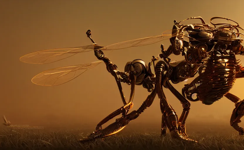 Image similar to insect robot, hyperdetailed, artstation, cgsociety, golden hour 8 k