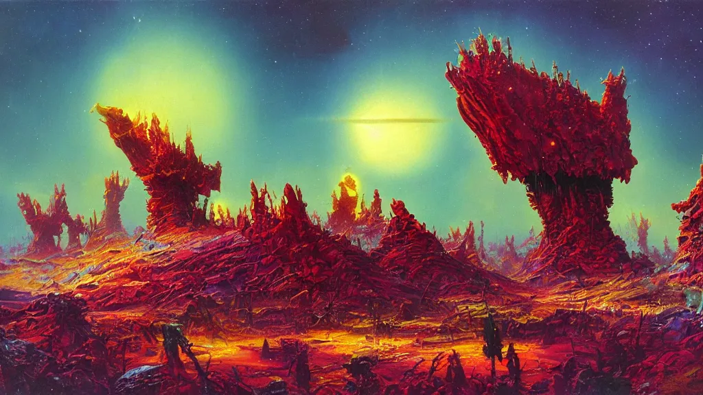 Image similar to strange alien planet by Paul Lehr and Bruce Pennington