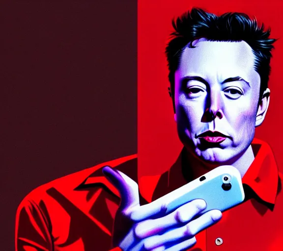 Image similar to hyperrealism aesthetic ridley scott and denis villeneuve style photography of a detailed hyperrealism elon musk, siting on a detailed hyperrealism toilet and scrolling his detailed smartphone in hyperrealism scene from detailed art house movie in style of alejandro jodorowsky and wes anderson volumetric ambient light