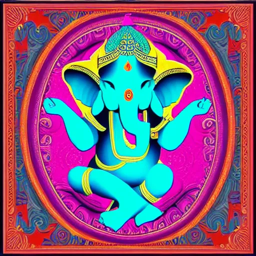 Image similar to Illustration of colorful hindu lord Ganesha on decorative background- Graphical poster modern art 3D, artstation, artgem, vector art