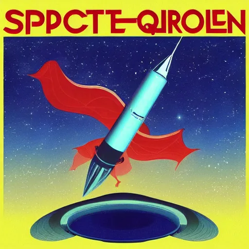 Image similar to spaceship album art, cover art, poster, rocket, queen, journey, starship band