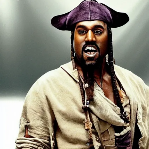 Image similar to film still of kanye west!!! as jack sparrow in pirates of the caribbean