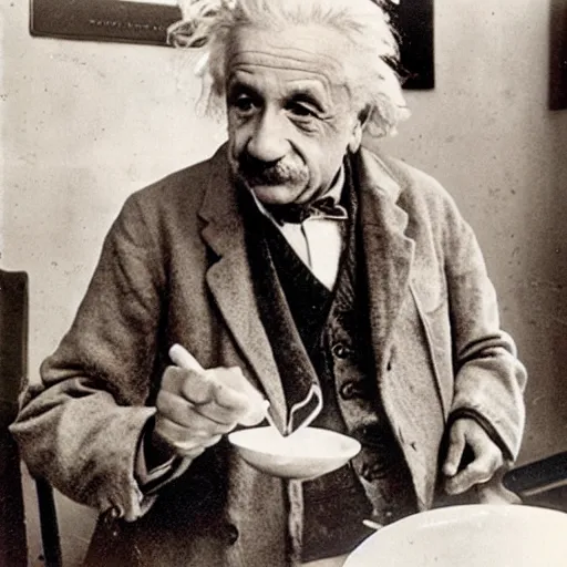 Prompt: Albert Einstein eating mushrooms