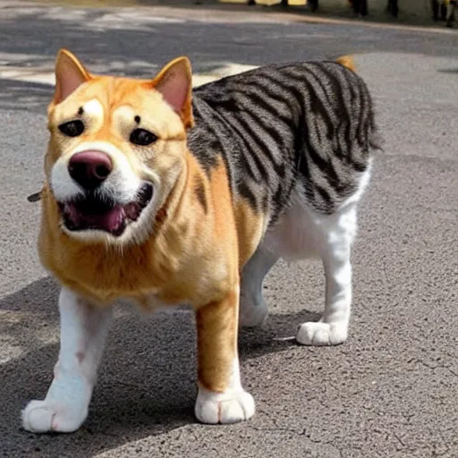 Image similar to hybrid of a cat and a dog, cat dog hybrid