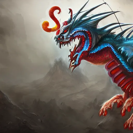 Image similar to majestic clown dragon, beautiful fantasy concept art, 4k, breathtaking creature design