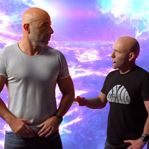 Prompt: joe rogan interviewing a dmt entity alien on the joe rogan podcast, octane render