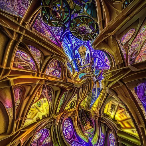 Image similar to photograph cavern mansion crashed spaceship palace weird fantasy art nouveau intricate details sacred by syd mead, benoit mandelbrot, antoni gaudi, moebius, alex grey