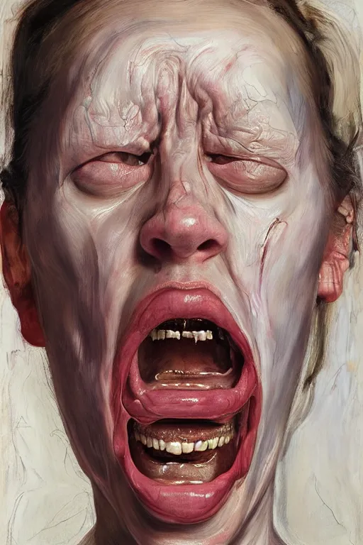 Image similar to portrait of a woman enraged, part by Jenny Saville, part by Lucian Freud