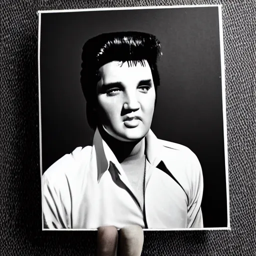 Prompt: photo of Elvis, photomat, black and white, photobooth