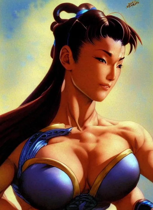 Image similar to portrait, chun - li from street fighter, by greg staples, frank frazetta, dorian cleavenger, sharp focus, intricate, summer day, sunlight, soft lighting, detailed