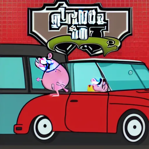 Image similar to illustration gta 5 artwork of peppa pig, in the style of gta 5 loading screen, by stephen bliss